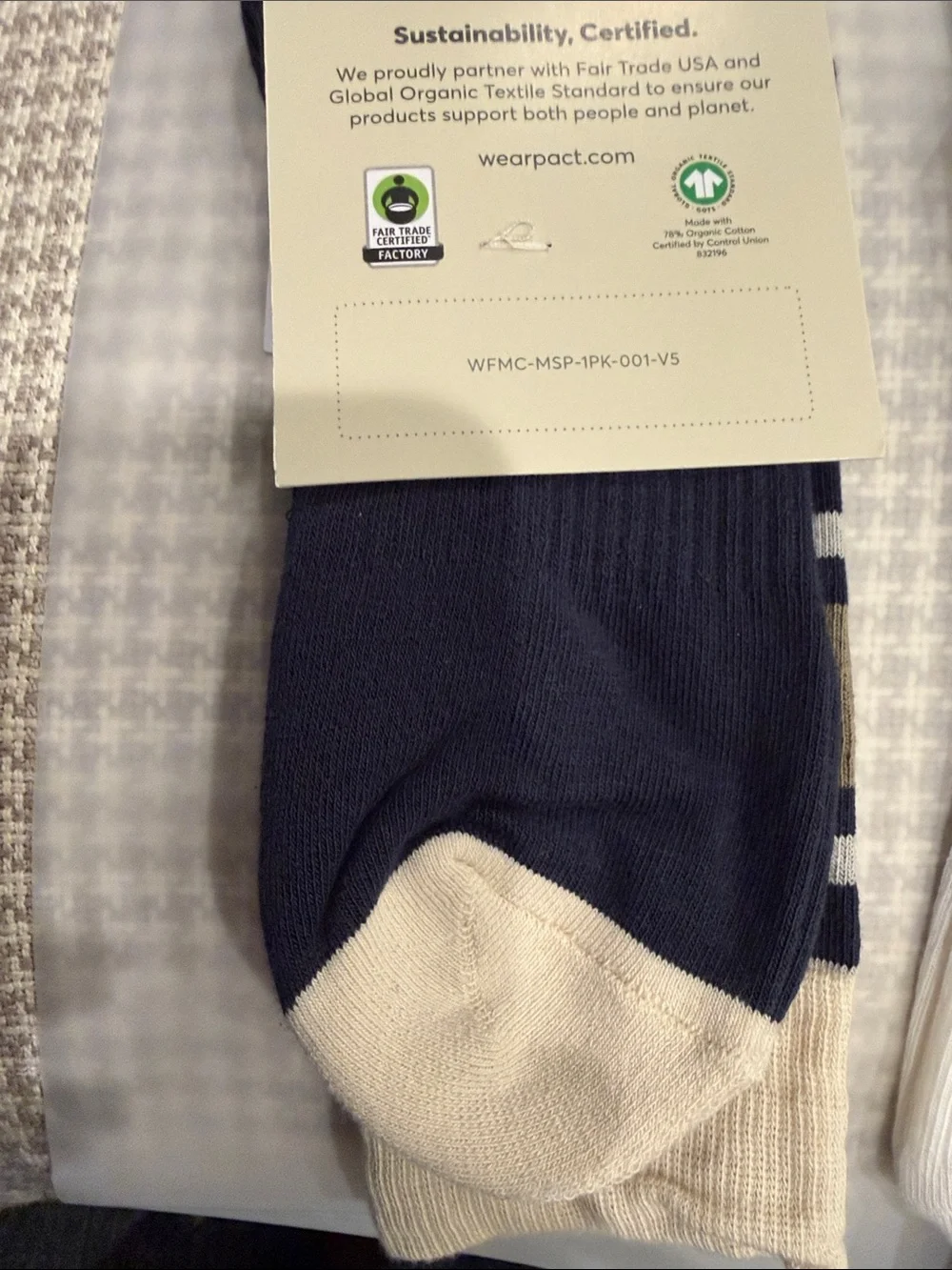 Pact Organic Cotton Blend Men's Crew Socks - White & Olive/Navy Stripes